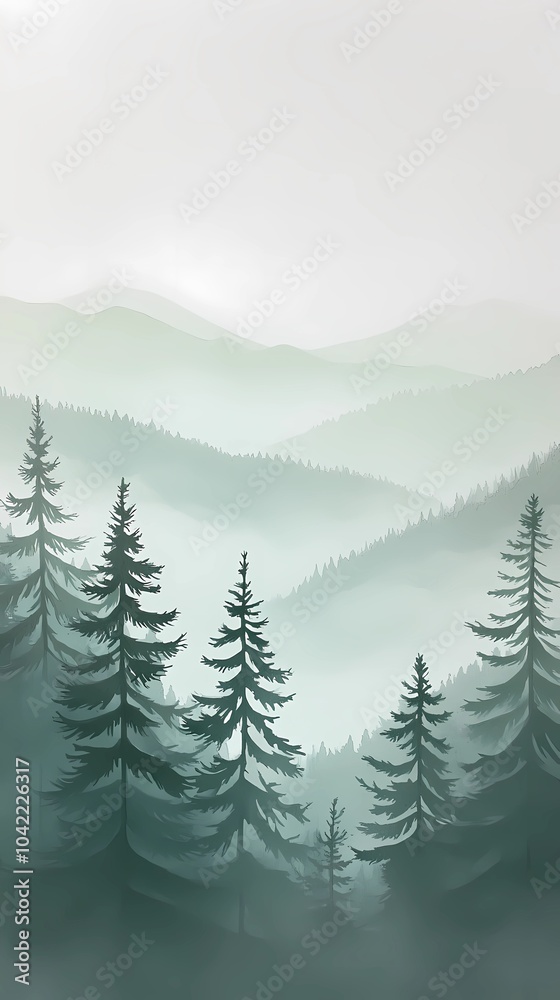 Fototapeta premium Fog-covered autumn mountain peaks, surrounded by vibrant fall colors and misty valleys, ideal for capturing the beauty of nature in stock images.