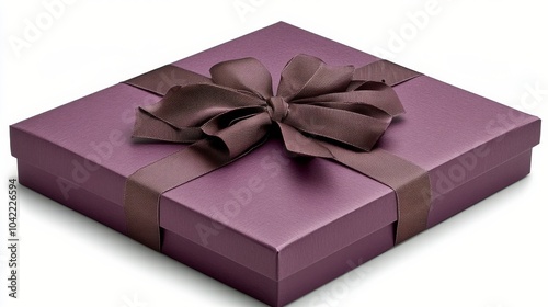 A beautifully wrapped lavender gift box adorned with a satin ribbon among fre...