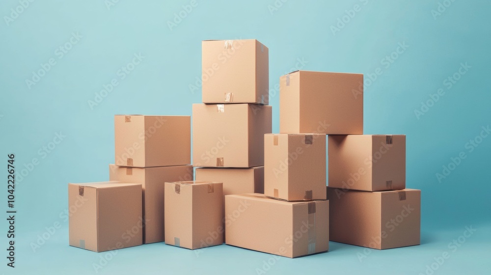 Stack of Cardboard Boxes on Blue Background Stack of Cardboard Boxes on Blue Background