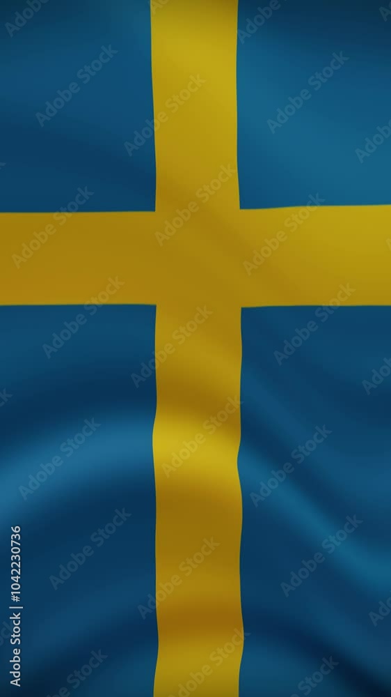 Sweden Waving Flag in Vertical Orientation. Realistic Flag Animation. Seamless Loop Background.