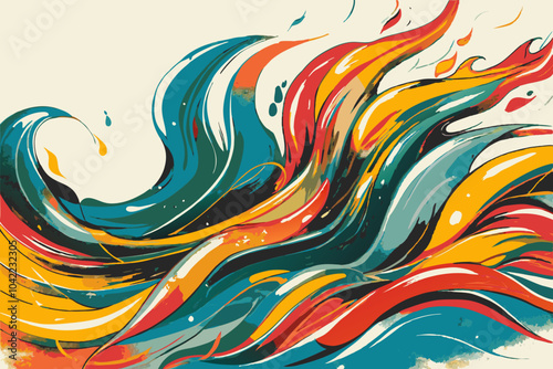 Vibrant Abstract Art with Swirling Colorful Waves