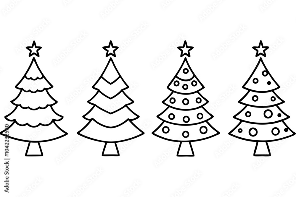Christmas tree set, Christmas tree line art vector Christmas tree set, Christmas tree line art vector