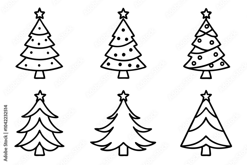 Obraz premium Christmas tree set, Christmas tree line art vector