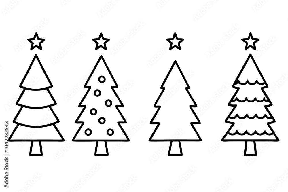 Fototapeta premium Christmas tree set, Christmas tree line art vector