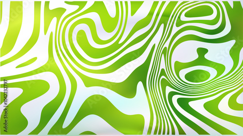 Abstract white green fluid swirl bg. Liquid line surface.