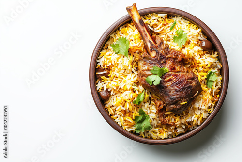 Image of Tasty and Aromatic Goat Full Legs Biryani Perfect for Food Blogs and Promotional Content photo