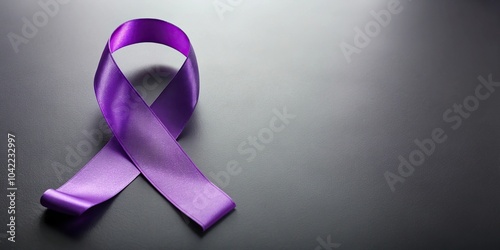 Reflected purple ribbon on luxury gray background for pancreatic cancer awareness photo