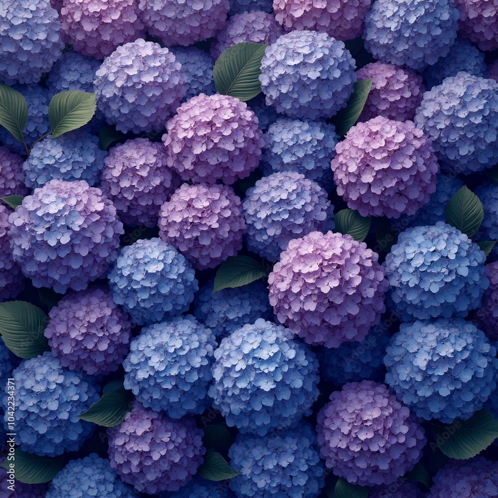 Vibrant purple and blue hydrangeas create a rich textured pattern Vibrant purple and blue hydrangeas create a rich textured pattern