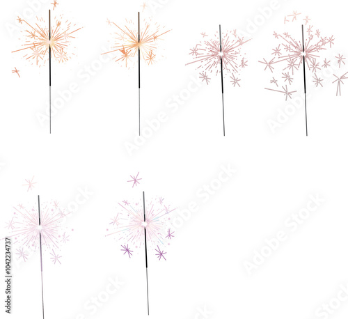 Bengal fire set drawing Birthday clip art festive greeting cards hands holding sparkler. Small firework on stick Happy New Year party invitation firework illustration Magic wand accessory colorful art