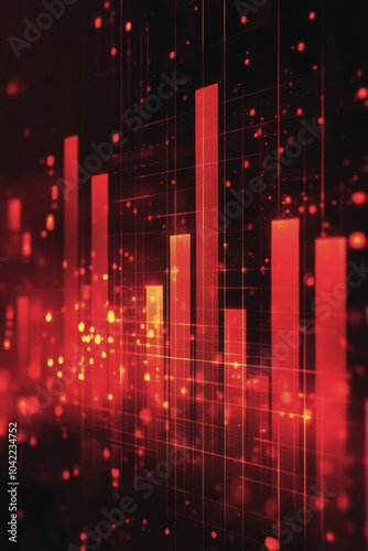 Red bars and glowing elements in a dark night setting, digitally visualized