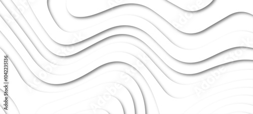 White Abstract Wavy Paper Cut Background, Monographic map the stylized height of the topographic contour