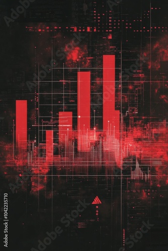 Red bars and glowing elements in a dark night setting, digitally visualized