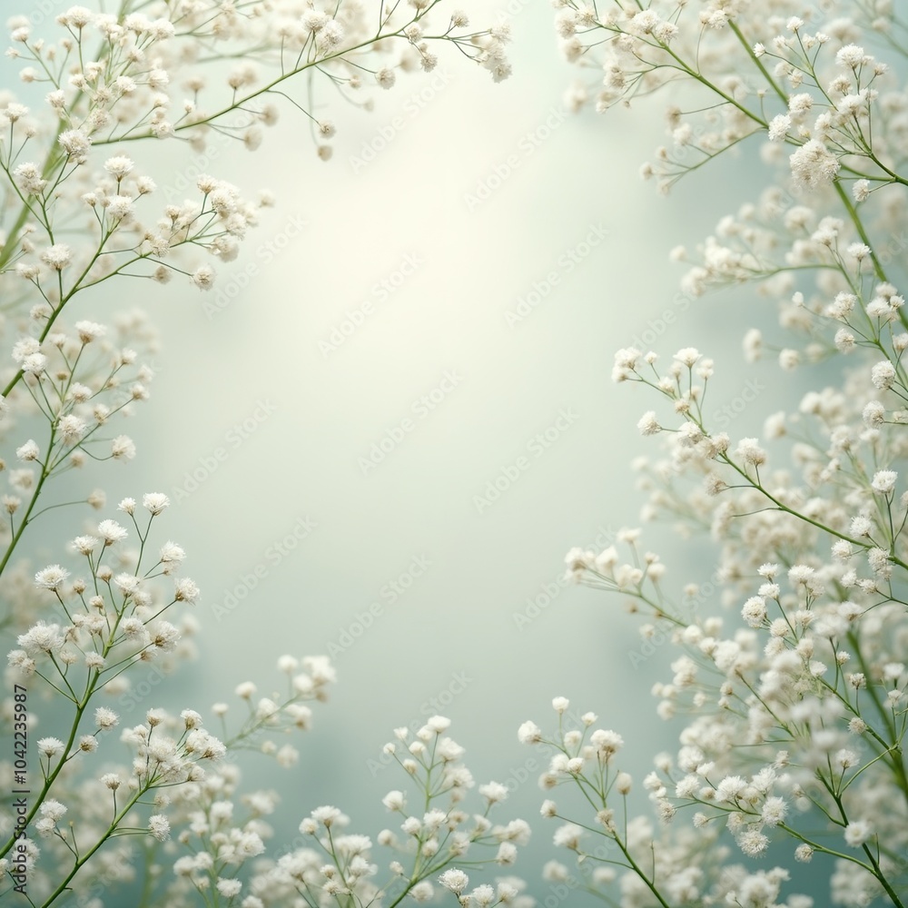 Delicate babys breath flowers on light background creating soft romantic feel Delicate babys breath flowers on light background creating soft romantic feel