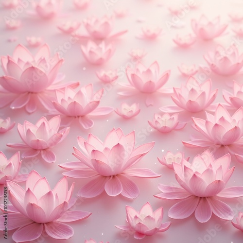 Tranquil water inspired background with soft pink lotus flowers