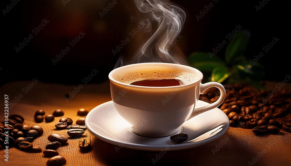 Fototapeta premium cup of coffee with beans