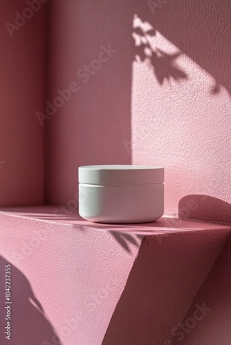 Decorative arrangement of vases and branches on a pink mantelpiece during day...