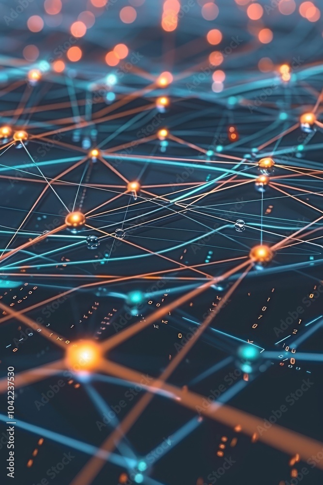 Abstract Network Connections with Glowing Lights.
