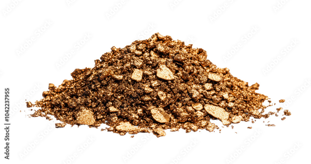 Close-up of a pile of natural gold metal on a white background, symbolizing wealth and value. Close-up of a pile of natural gold metal on a white background, symbolizing wealth and value.