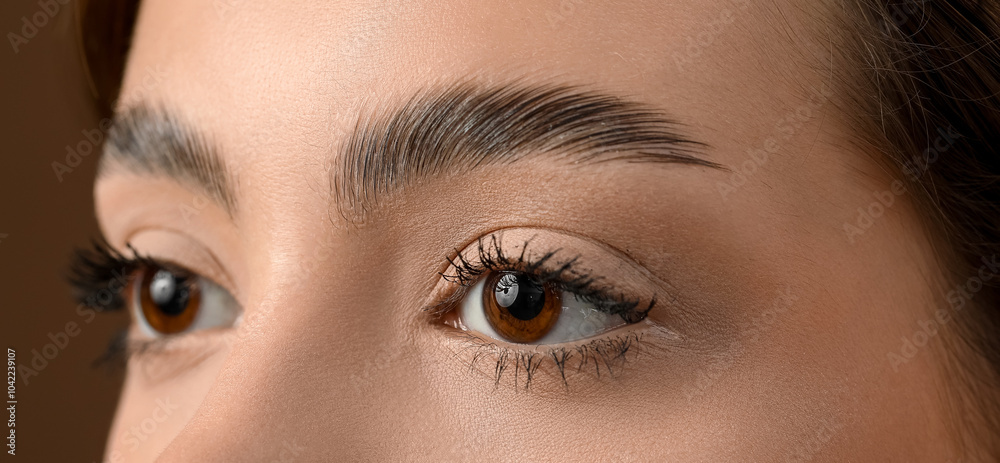 Obraz premium Young woman with beautiful eyebrows, closeup
