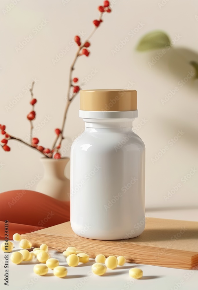Minimalistic Supplement Bottle With Pills Capsules Minimalistic Supplement Bottle With Pills Capsules