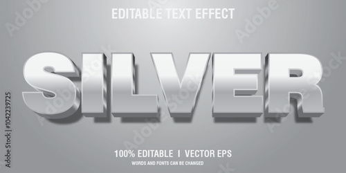 editable silver vector 3d text effect with modern style design