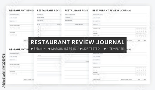 Restaurant Review Journal Log Book Printable Template Download | Food Lover Review Planner | Food Critic & Dining Out Tracker, Tasters, Bloggers