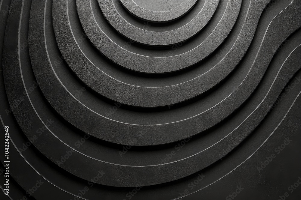 Textured black surface with concentric circular patterns creates depth and visual interest Textured black surface with concentric circular patterns creates depth and visual interest