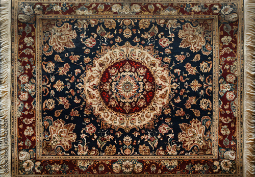 Persian rug with floral medallion and ornate borders