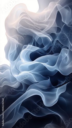 Dark blue smoke swirling gracefully on a light background, creating an abstra...