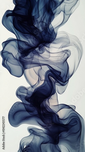 Dark blue smoke swirling gracefully on a light background, creating an abstra...