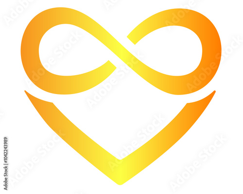 Heart with infinity sign - polyamory symbol - vector full color illustration. The golden sparkling sign of infinity and heart is a symbol of endless, eternal love. Polyamory logo for Valentine's Day.	