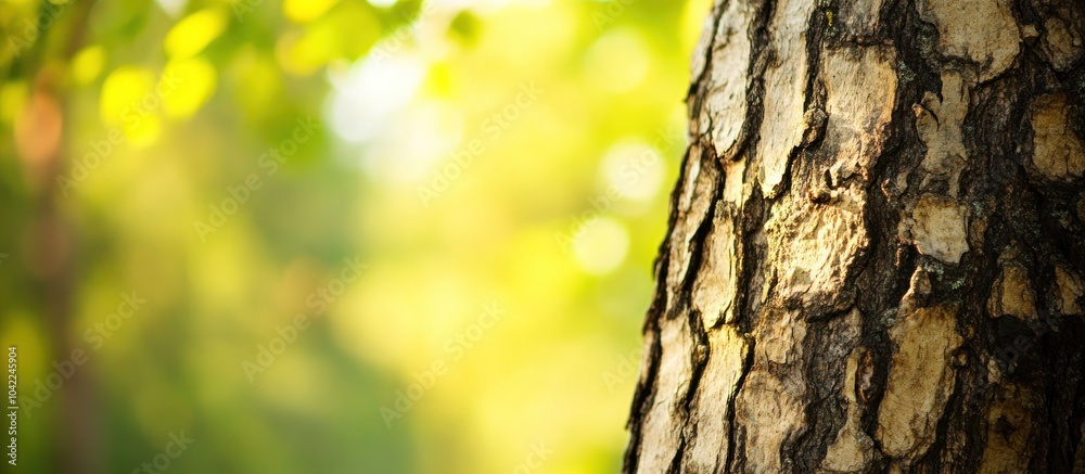 Obraz premium Close-up of tree bark with blurred green background.