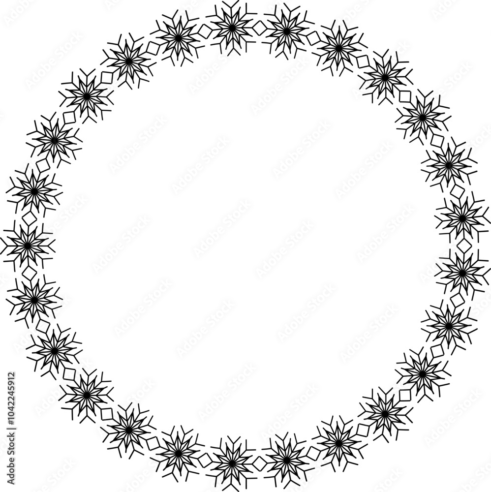 Obraz premium Snowflake circle frame. Winter snowflake round border.