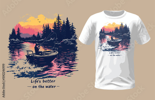 Life’s better on the water, fishing, T-shirt design, 