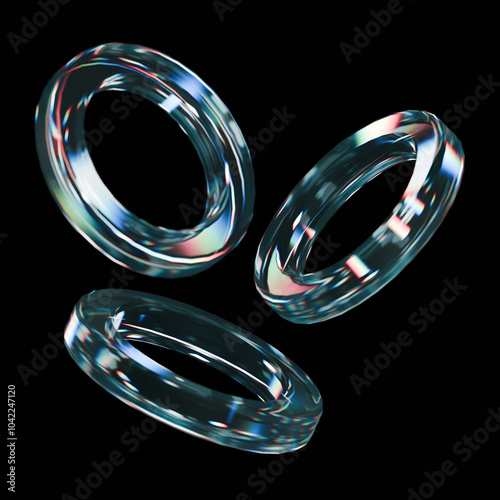 glass dispersion rings circles in different angles on a black background isolated 3d render transparent 