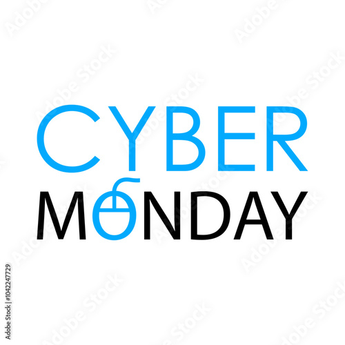 Tiempo de rebajas. Banner con texto Cyber Monday con mouse de ordenador como letra O