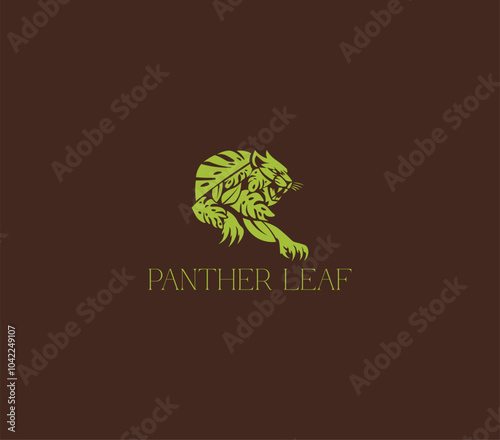 Dynamic panther and leaf logo, blending nature and strength, perfect for eco-friendly brands, environmental projects, or wildlife conservation initiatives.