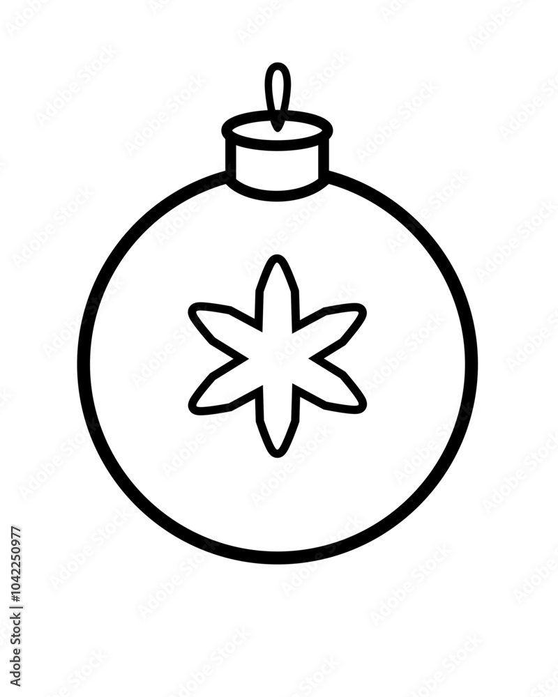 Christmas ball with snowflake - vector linear illustration for coloring. Christmas tree decorations - rasskraska or logo. New Year's picture. Outline.
Christmas ball with snowflake - vector linear illustration for coloring. Christmas tree decorations - rasskraska or logo. New Year's picture. Outline.