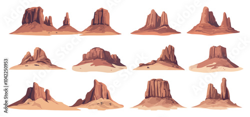 American Prairie Mountains Different Types Icon Set Unique Geographic Features Landscape Ideal Nature Themes Outdoor Adventures Geographic Illustrations Educational Materials