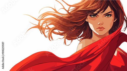 Flat illustration of superhero girl.