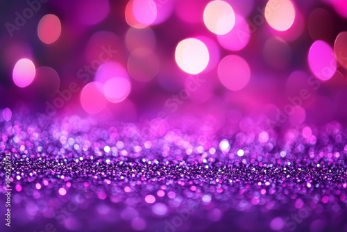 Abstract purple glitter background with bokeh effect lighting for holiday designs