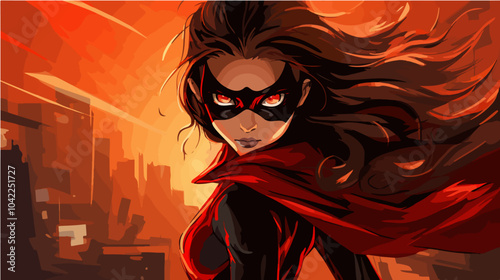 Flat illustration of superhero girl.