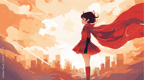 Flat illustration of superhero girl.