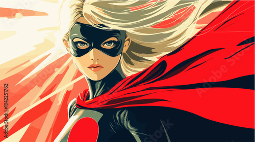 Flat illustration of superhero girl.