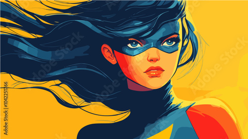 Flat illustration of superhero girl.