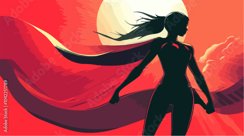 Flat illustration of superhero girl.