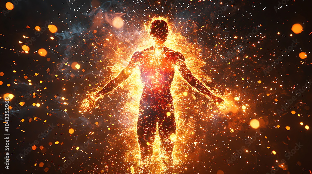 Obraz premium The illuminated human form a mesmerizing display of energy and spark effects captured in a stunning visual representation