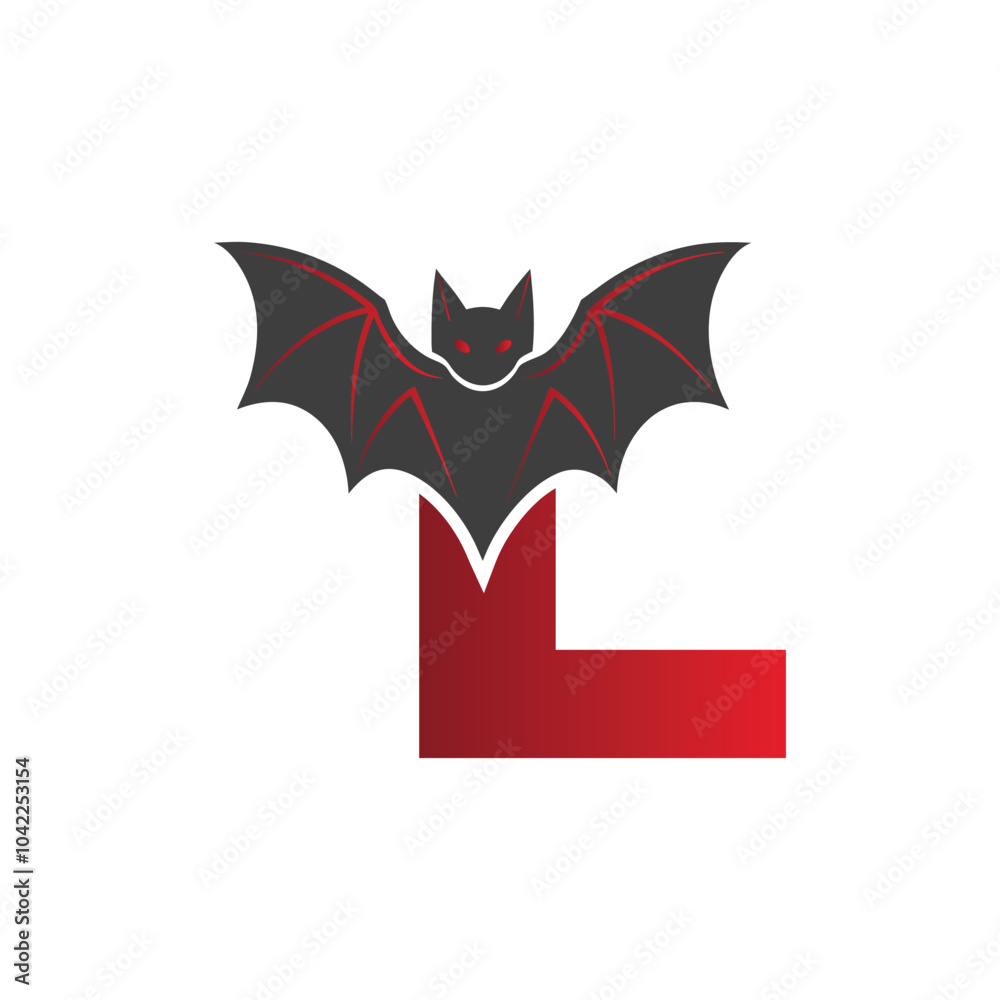 Vampire Bat Vector Illustration with Capital Letter L. Educational Tool for Teaching English Letters .L bat logo design vector illustration.