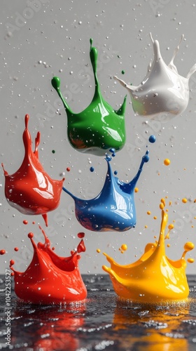 Colorful paint splashes create a vibrant tower in a creative art setting duri...