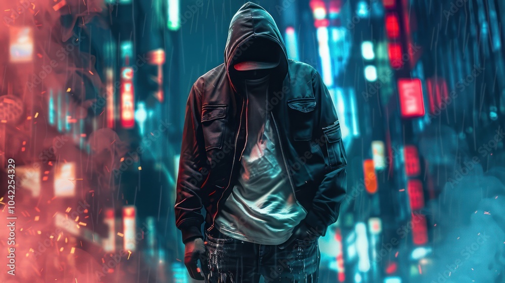 Mysterious Figure in Neon City Mysterious Figure in Neon City